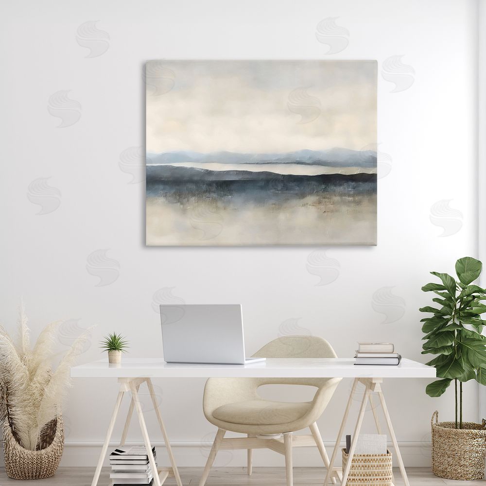 Riley B Misty Muted Horizon Stretched Canvas Wall Art in Room