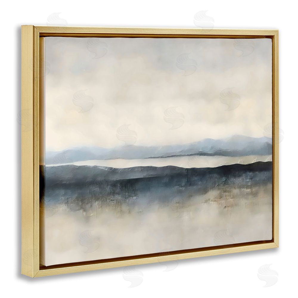 Riley B Misty Muted Horizon Gold Floating Framed Canvas Wall Art