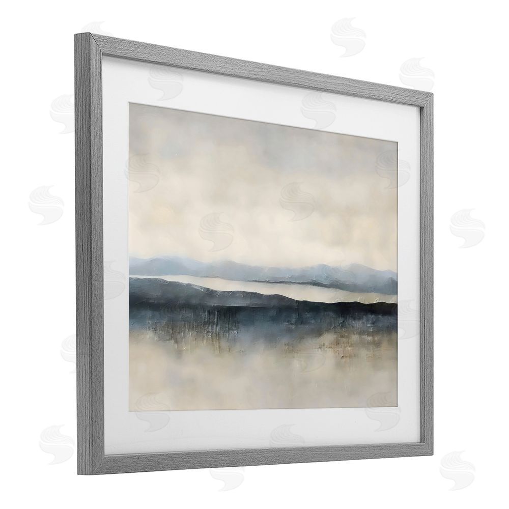 Riley B Misty Muted Horizon Gray Framed Print Under Glass Wall Art
