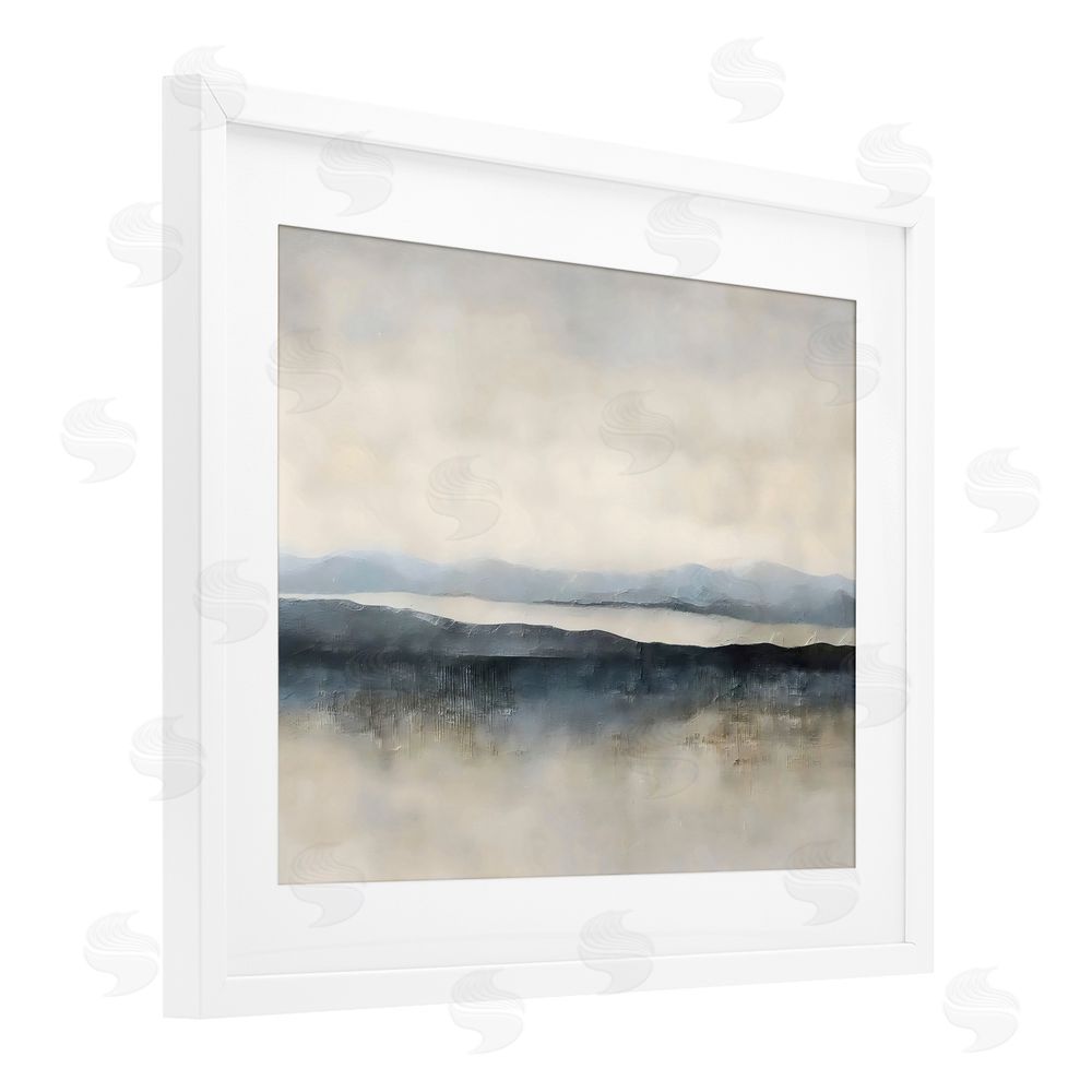 Riley B Misty Muted Horizon White Framed Print Under Glass Wall Art