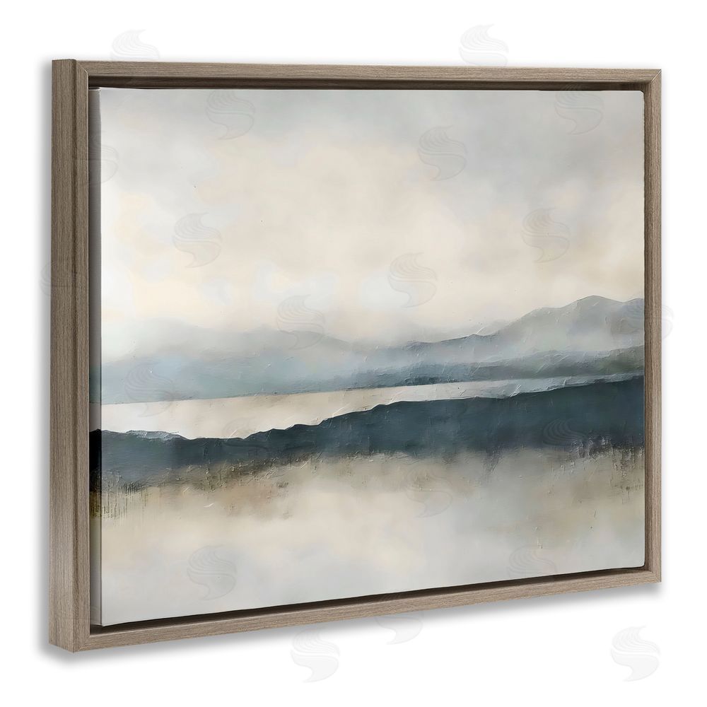 Riley B Muted Horizon Mountainscape Brown Floating Framed Canvas Wall Art