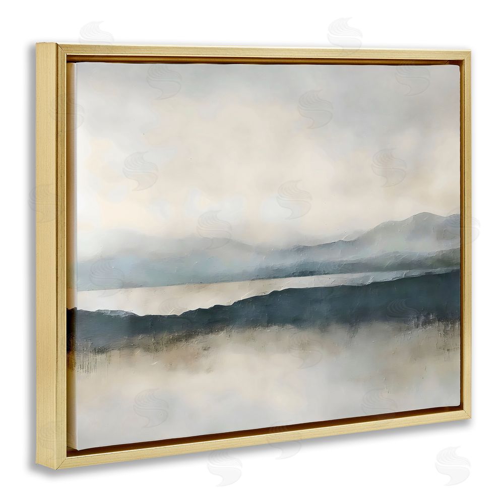 Riley B Muted Horizon Mountainscape Gold Floating Framed Canvas Wall Art
