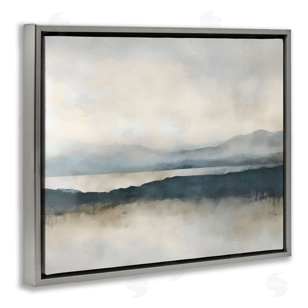 Riley B Muted Horizon Mountainscape Gray Floating Framed Canvas Wall Art
