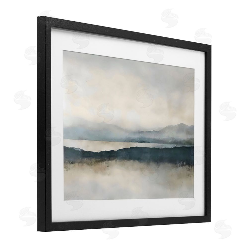 Riley B Muted Horizon Mountainscape Black Framed Print Under Glass Wall Art