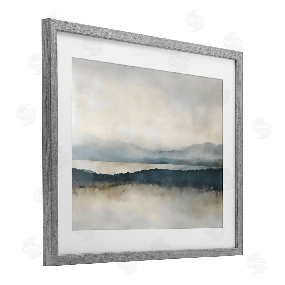 Riley B Muted Horizon Mountainscape Gray Framed Print Under Glass Wall Art