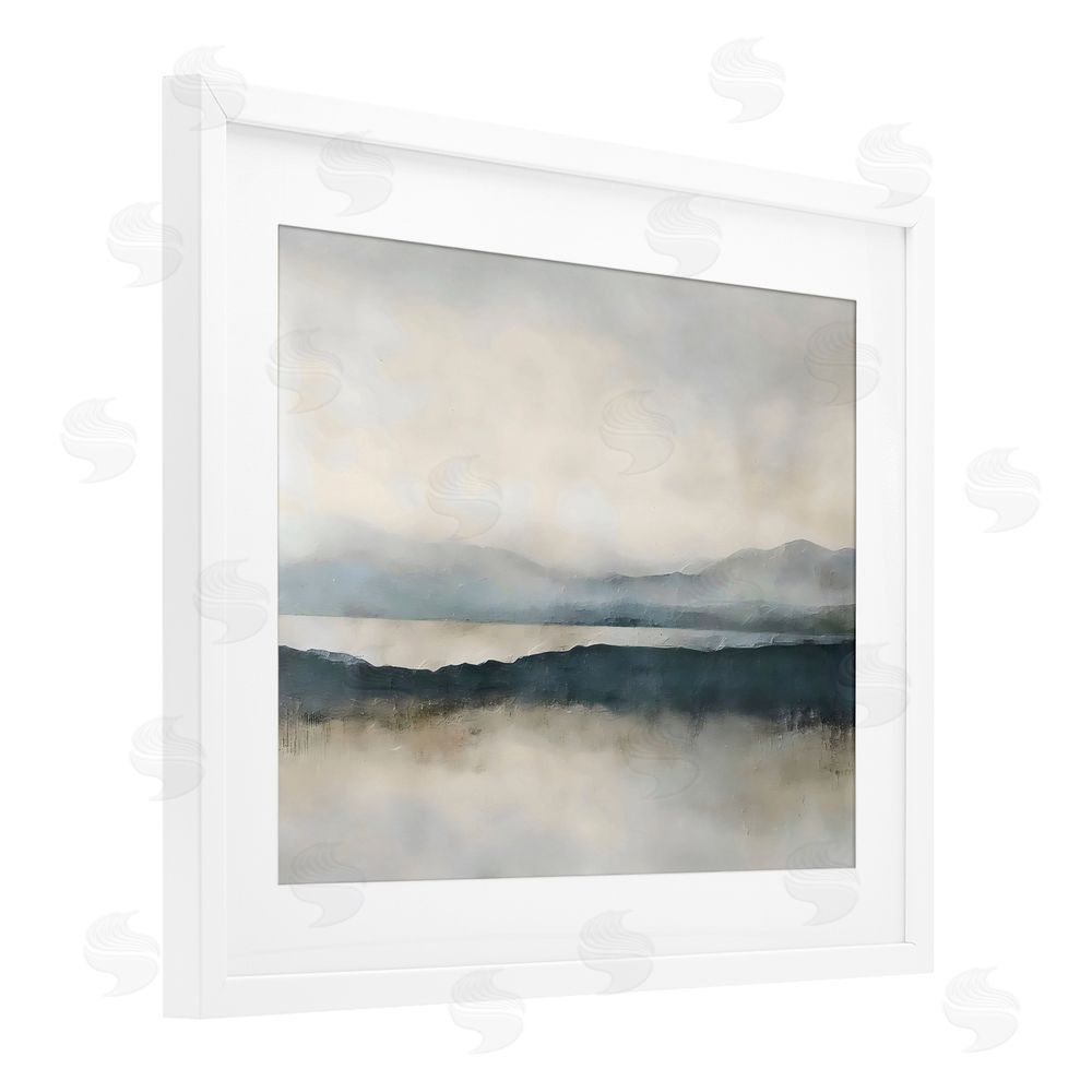 Riley B Muted Horizon Mountainscape White Framed Print Under Glass Wall Art
