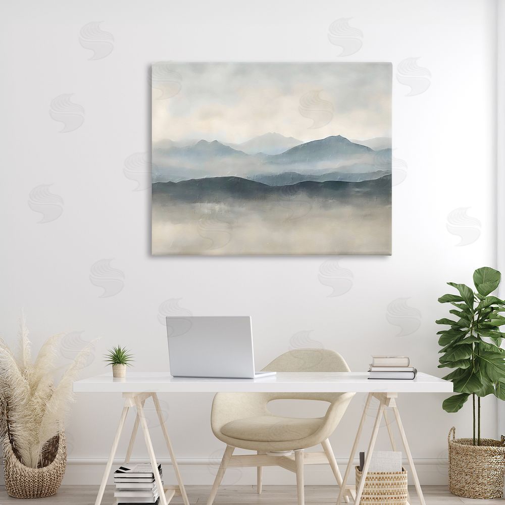 Riley B Misty Muted Mountainscape Stretched Canvas Wall Art in Room