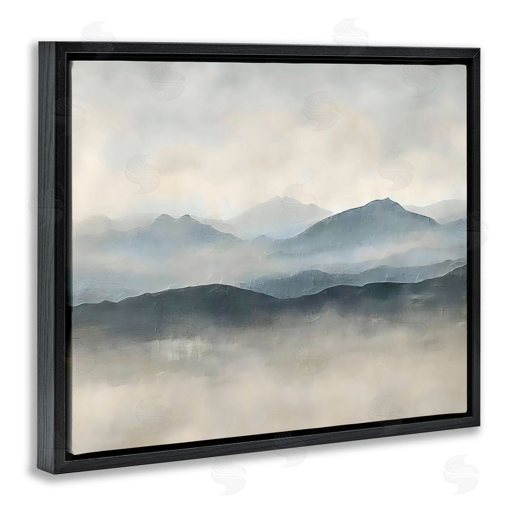 Riley B Misty Muted Mountainscape Black Floating Framed Canvas Wall Art