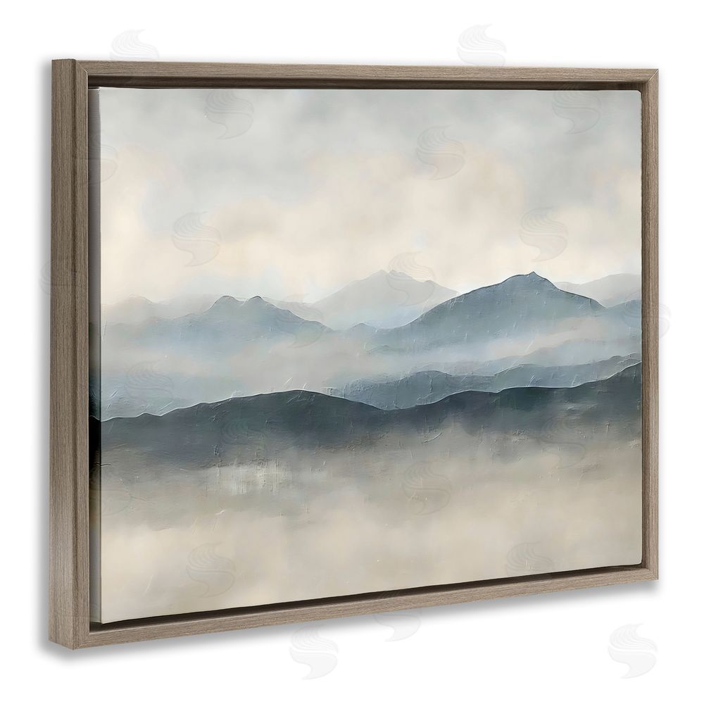 Riley B Misty Muted Mountainscape Brown Floating Framed Canvas Wall Art