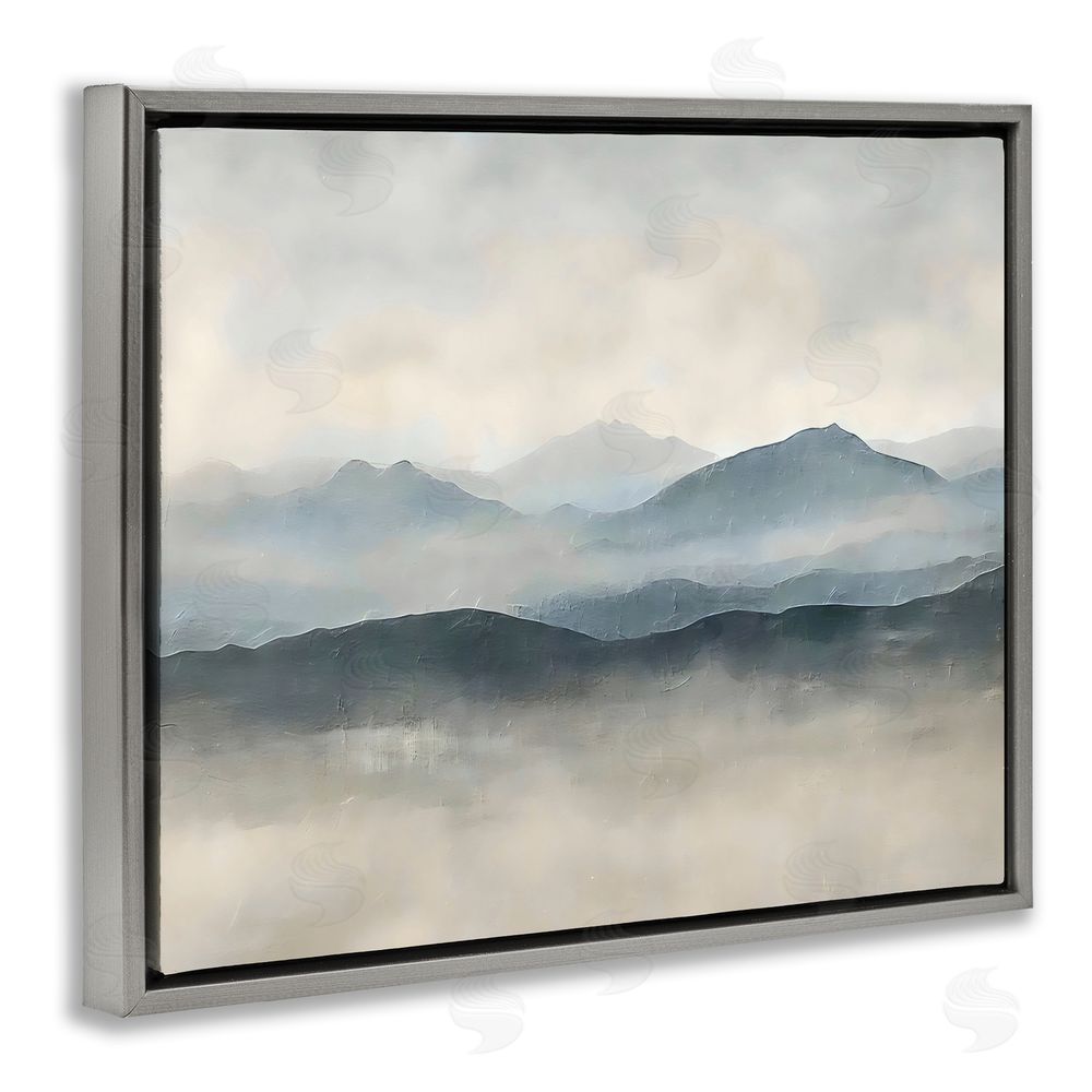 Riley B Misty Muted Mountainscape Gray Floating Framed Canvas Wall Art