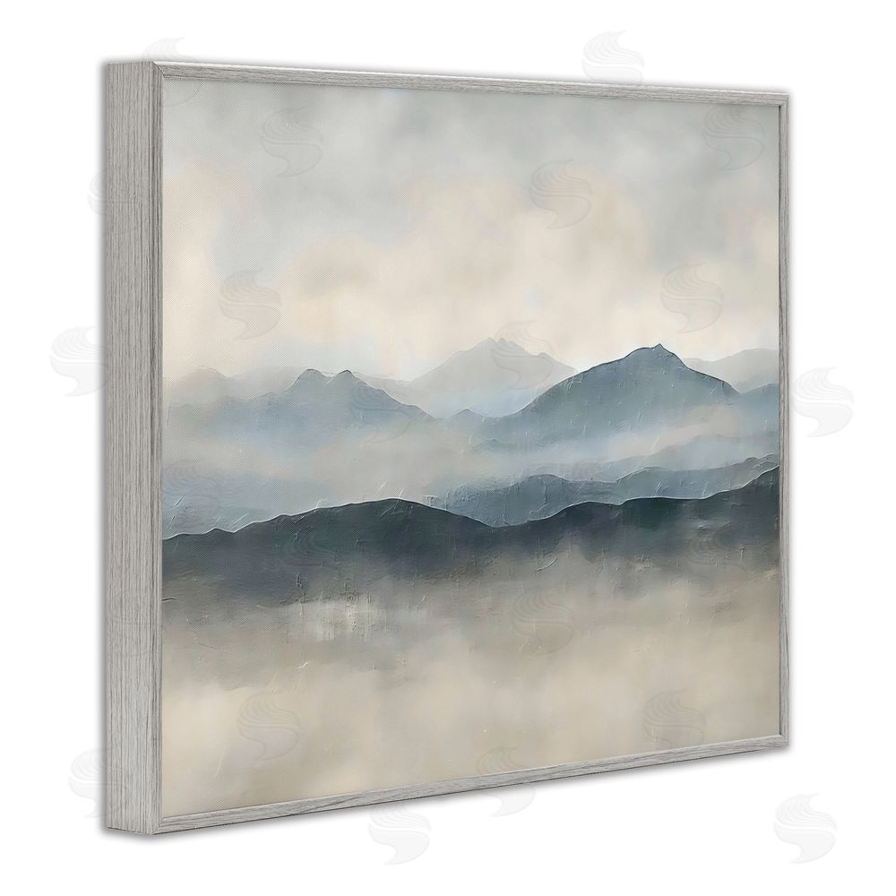 Riley B Misty Muted Mountainscape Gray Framed Giclee Wall Art