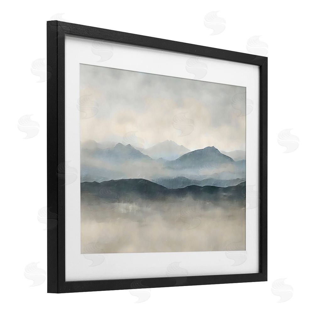 Riley B Misty Muted Mountainscape Black Framed Print Under Glass Wall Art