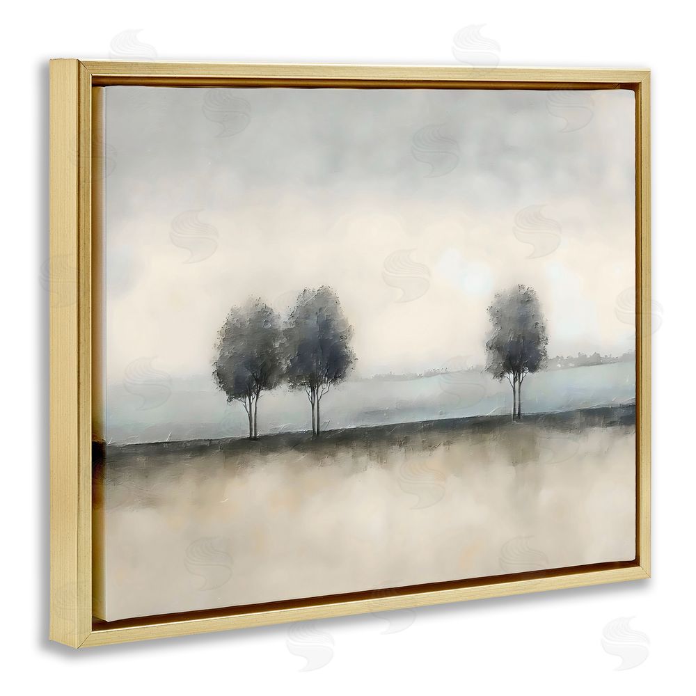 Riley B Muted Trees Horizon Gold Floating Framed Canvas Wall Art