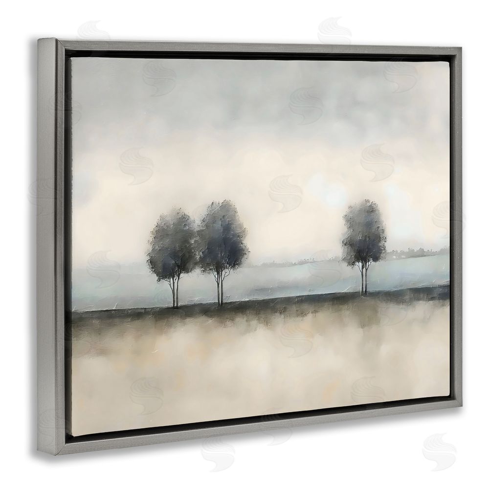 Riley B Muted Trees Horizon Gray Floating Framed Canvas Wall Art