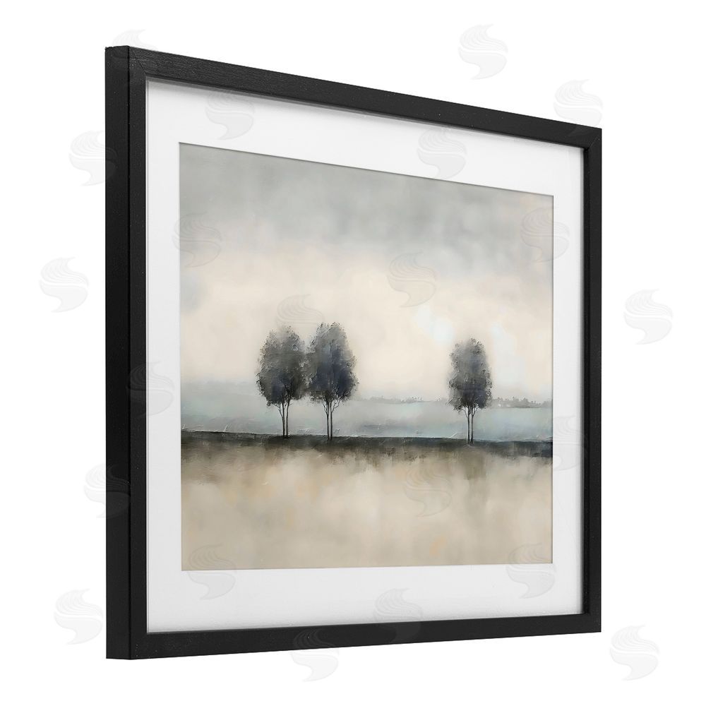 Riley B Muted Trees Horizon Black Framed Print Under Glass Wall Art