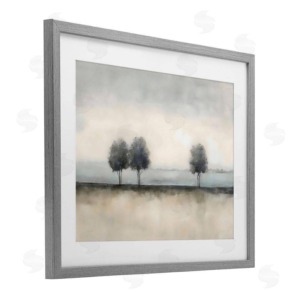 Riley B Muted Trees Horizon Gray Framed Print Under Glass Wall Art