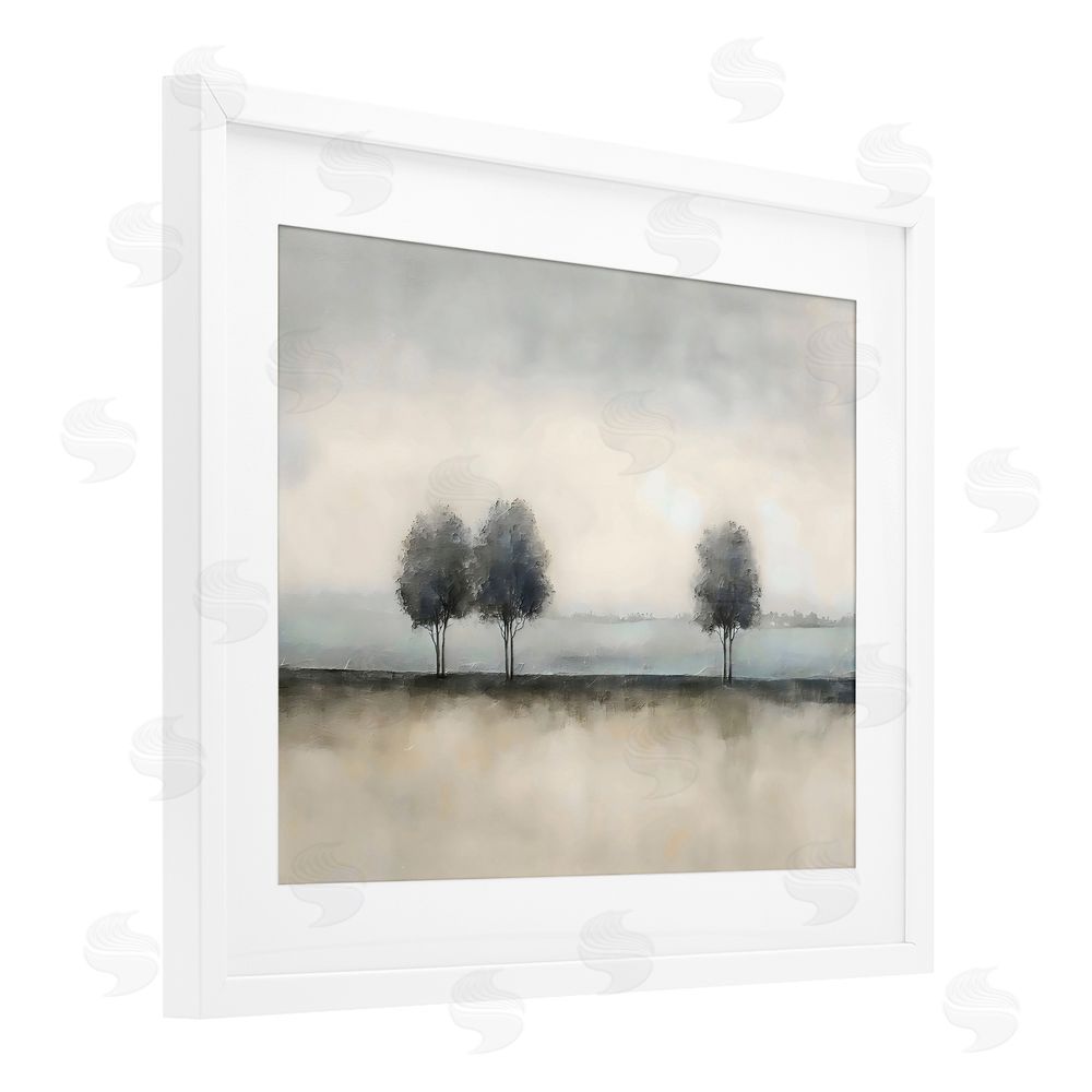 Riley B Muted Trees Horizon White Framed Print Under Glass Wall Art