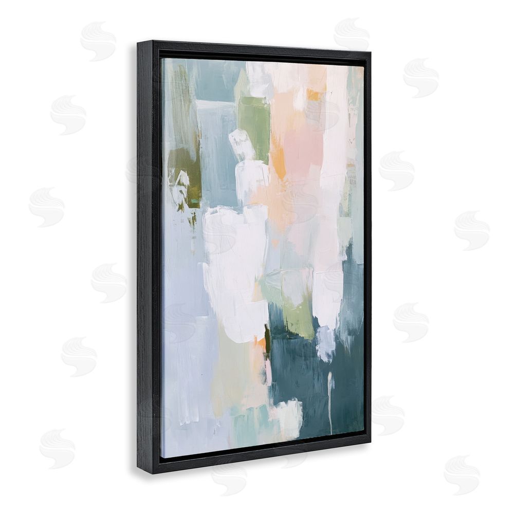 Petal Prints Design Abstract Pastel Brushstroke Composition Black Floating Frame Stretched Canvas Wall Art Print