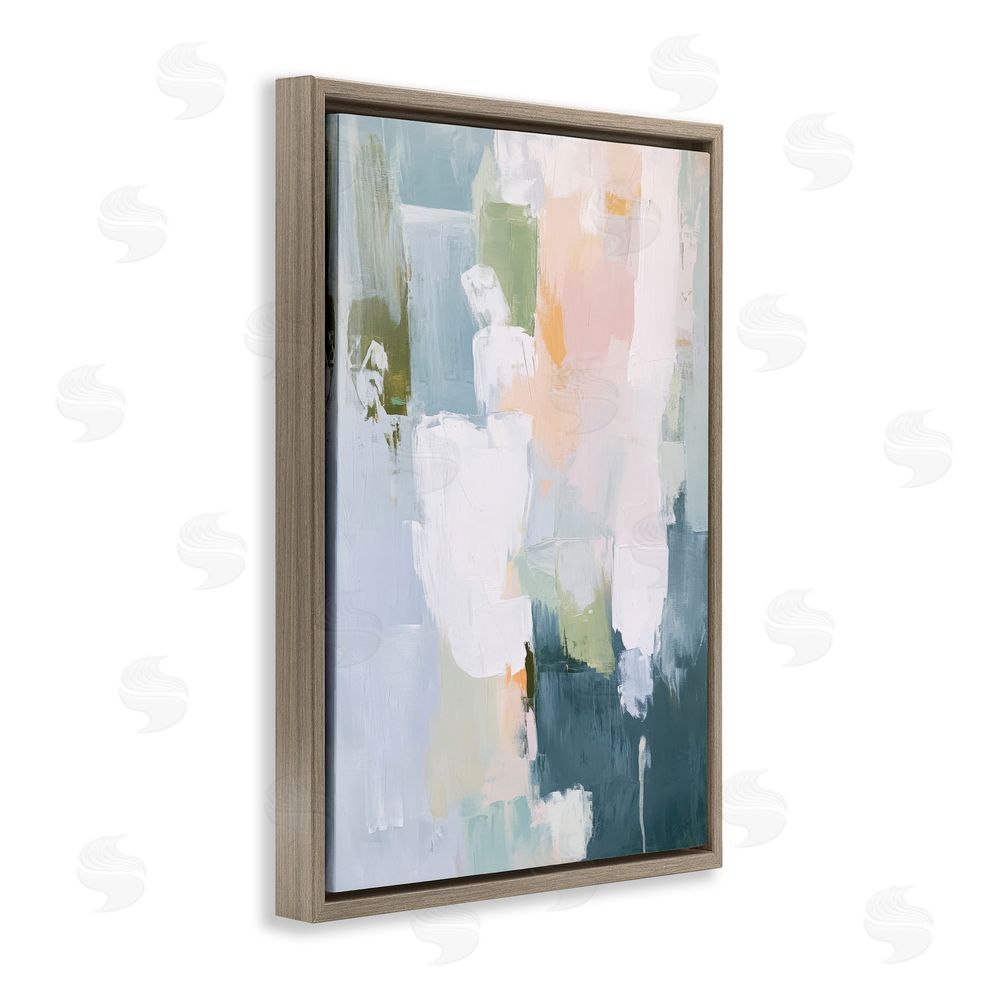 Petal Prints Design Abstract Pastel Brushstroke Composition Brown Floating Frame Stretched Canvas Wall Art Print