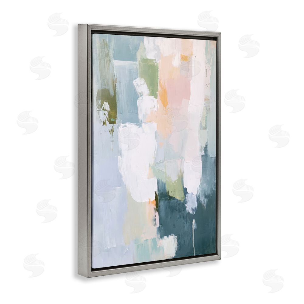 Petal Prints Design Abstract Pastel Brushstroke Composition Gray Floating Frame Stretched Canvas Wall Art Print