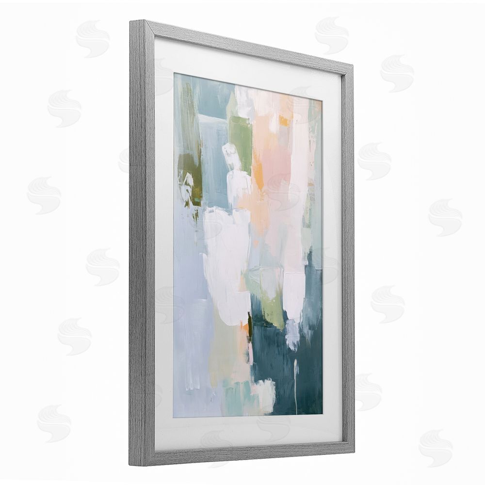 Petal Prints Design Abstract Pastel Brushstroke Composition Gray Framed Print Under Glass with Matting Wall Art