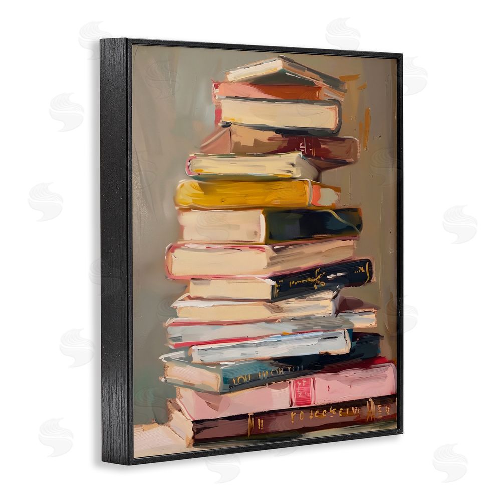 LSR Design Studio Well Loved Bookstack Black Framed Giclee Wall Art Print