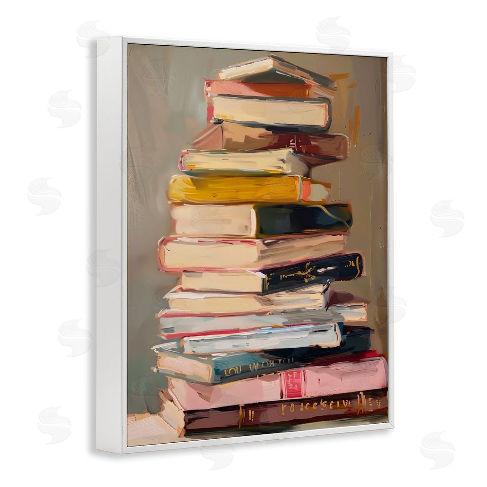 LSR Design Studio Well Loved Bookstack White Framed Giclee Wall Art Print