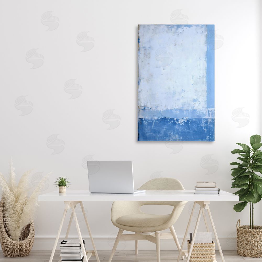 Gina Kelly Blue & White Abstract Stretched Canvas Wall Art Print in Room