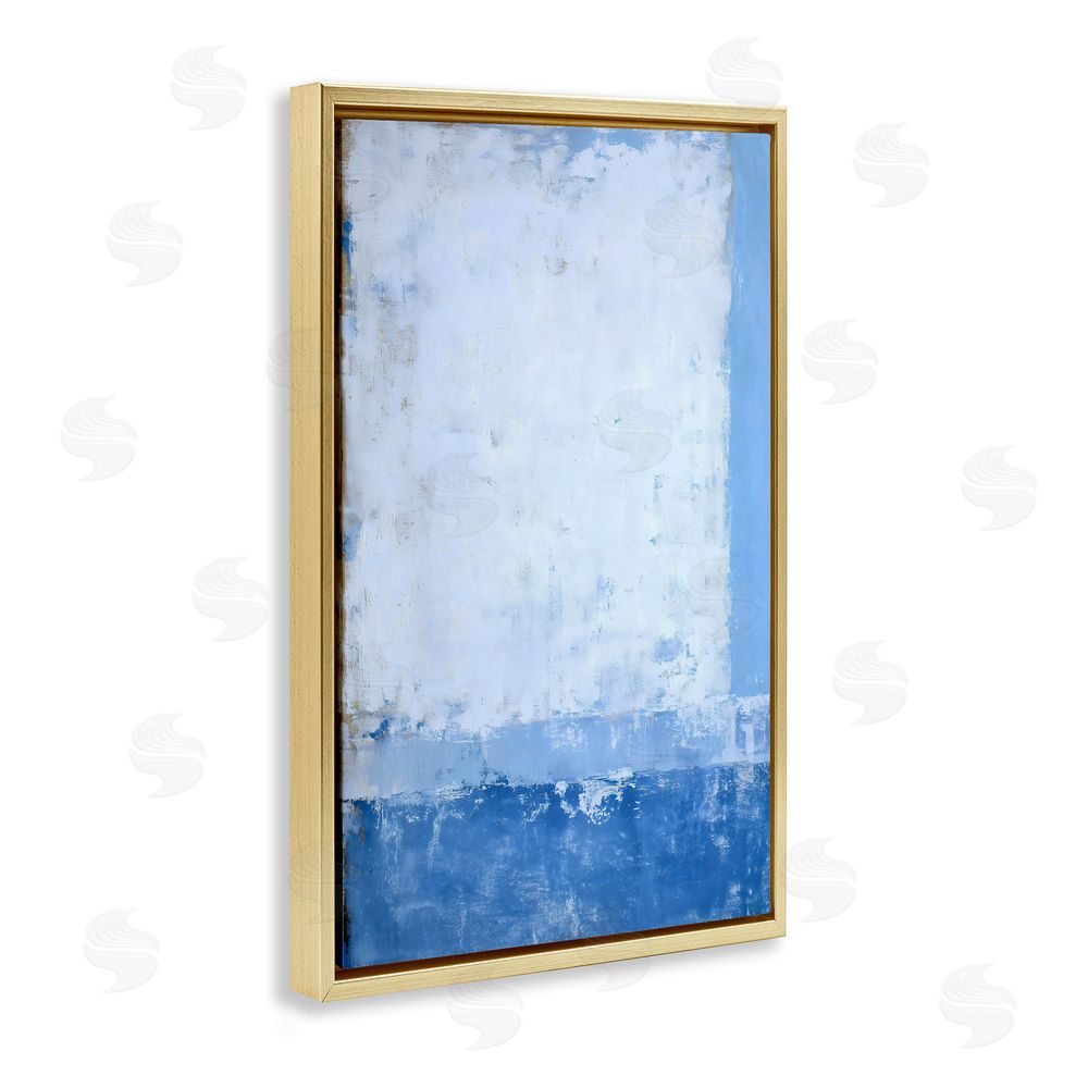 Gina Kelly Blue & White Abstract Gold Floating Frame Stretched Canvas Wall Art Print