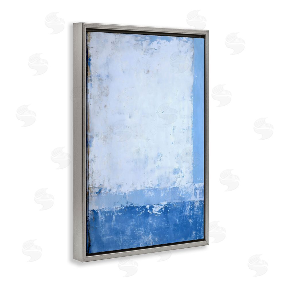 Gina Kelly Blue & White Abstract Gray Floating Frame Stretched Canvas Wall Art Print