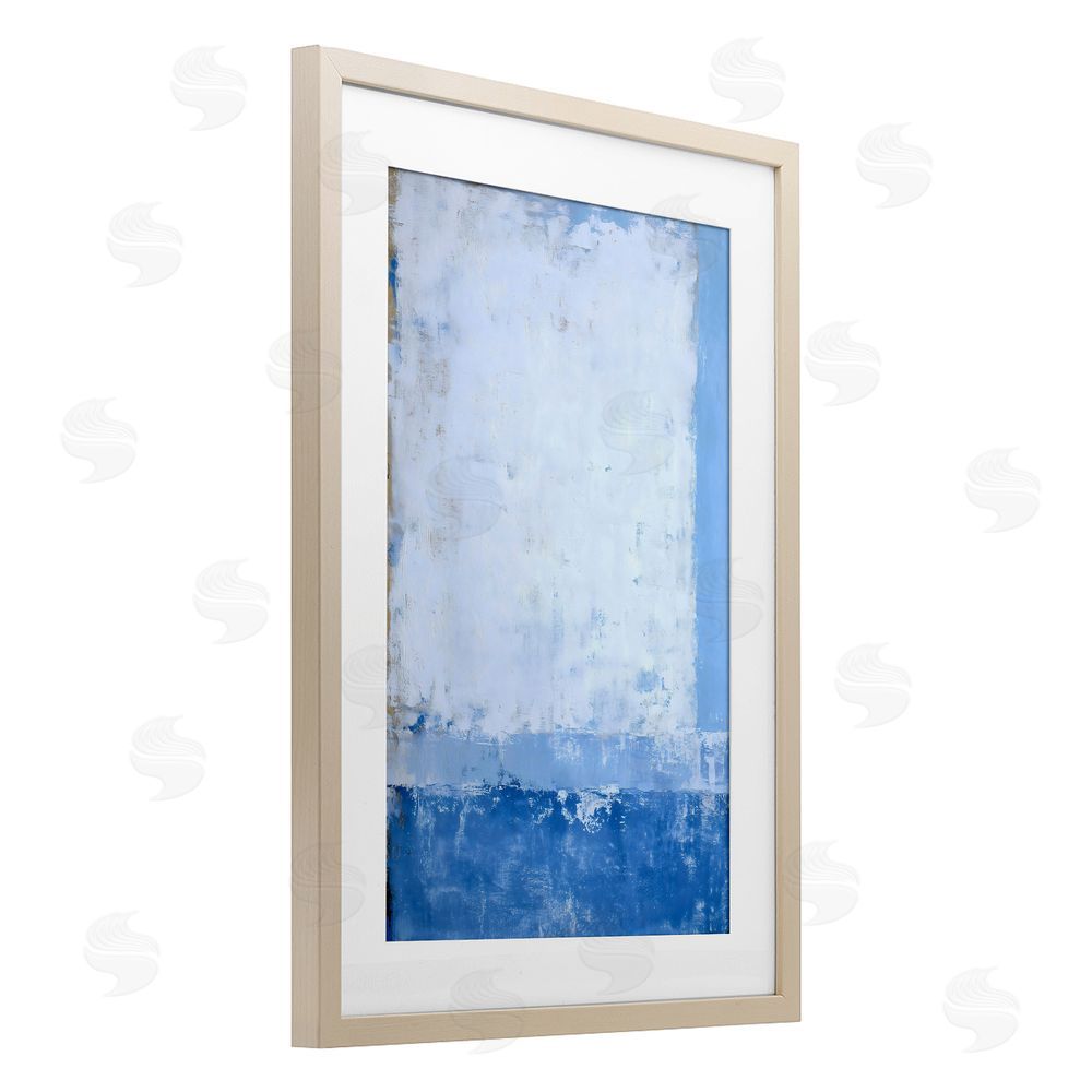Gina Kelly Blue & White Abstract Brown Framed Print Under Glass with Matting Wall Art
