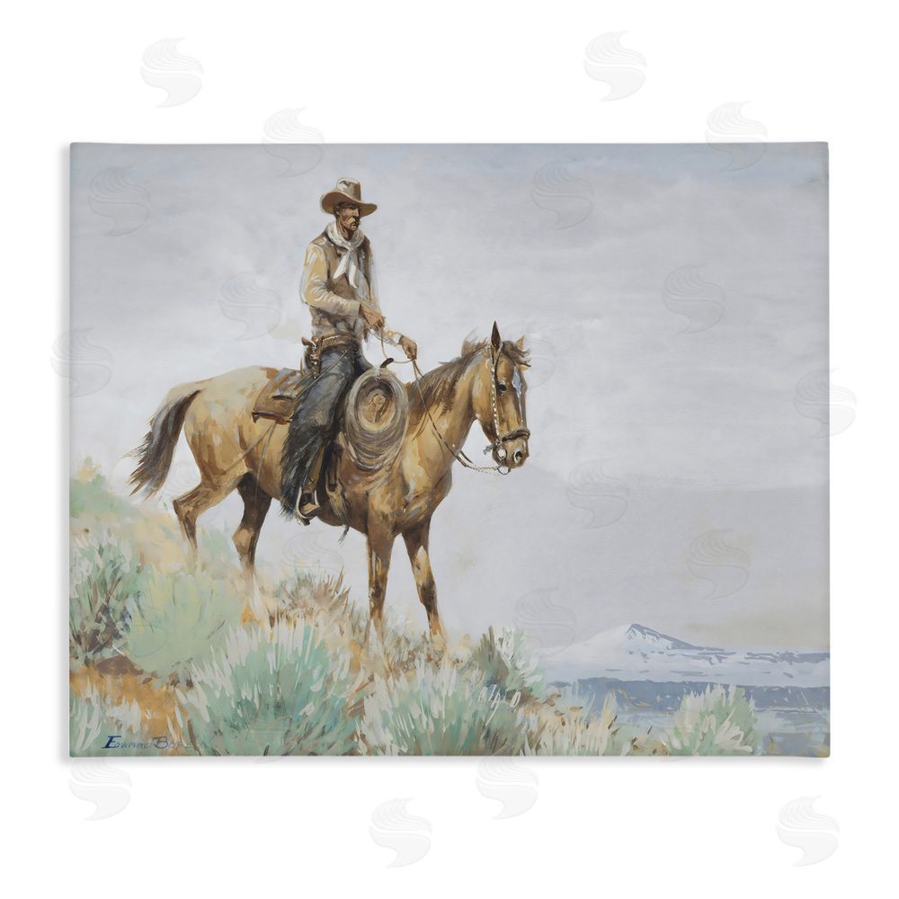 Arlington Prints Mounted Cowboy on Sagebrush Ridge Stretched Canvas Wall Art