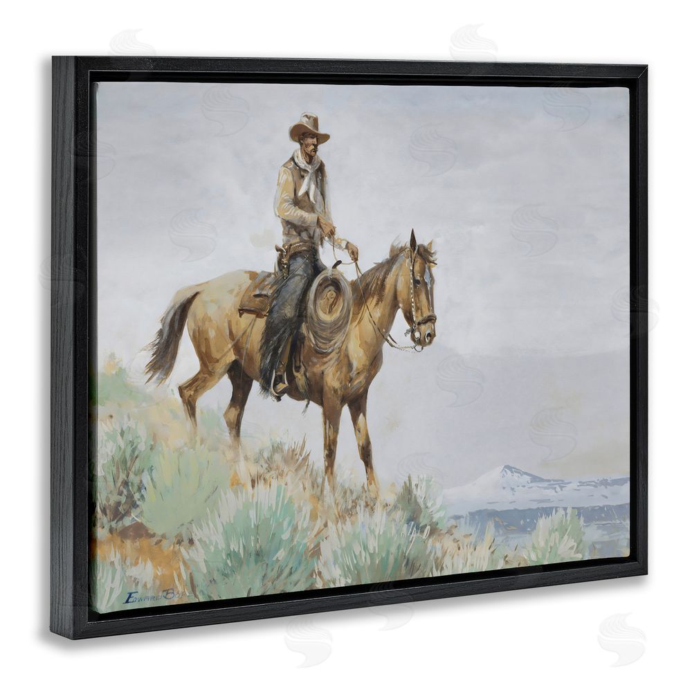 Arlington Prints Mounted Cowboy on Sagebrush Ridge Black Floating Framed Canvas Wall Art