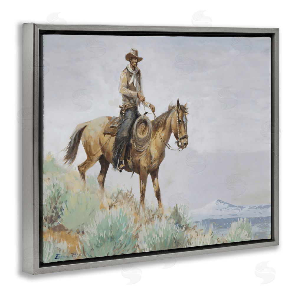 Arlington Prints Mounted Cowboy on Sagebrush Ridge Gray Floating Framed Canvas Wall Art