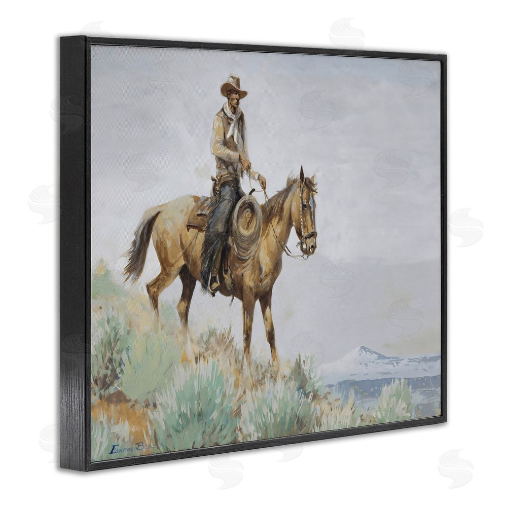 Arlington Prints Mounted Cowboy on Sagebrush Ridge Black Framed Giclee Wall Art