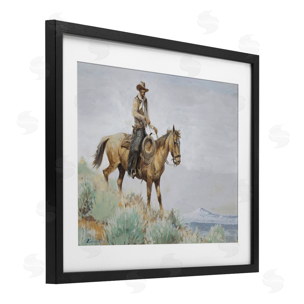 Arlington Prints Mounted Cowboy on Sagebrush Ridge Black Framed Print Under Glass Wall Art