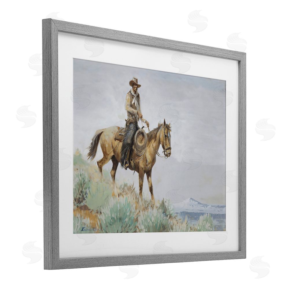 Arlington Prints Mounted Cowboy on Sagebrush Ridge Gray Framed Print Under Glass Wall Art
