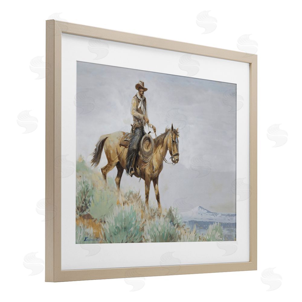 Arlington Prints Mounted Cowboy on Sagebrush Ridge Brown Framed Print Under Glass Wall Art