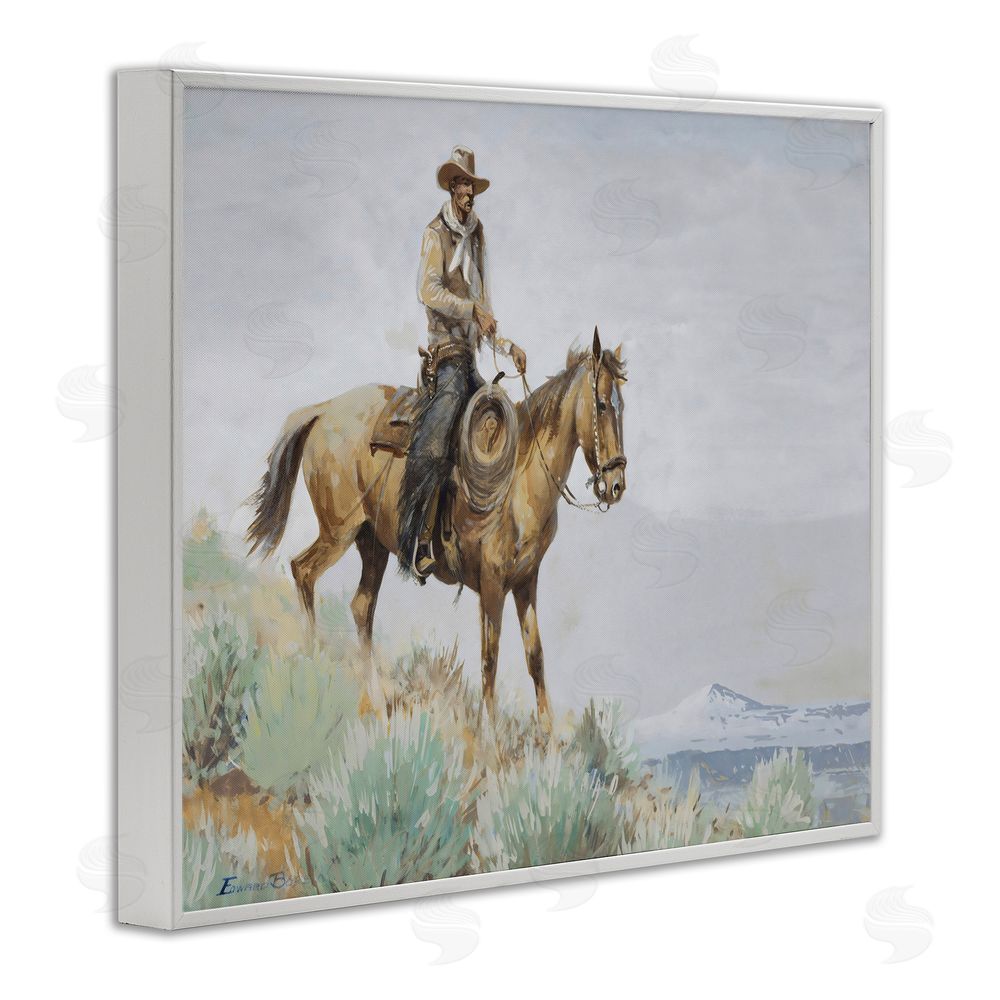Arlington Prints Mounted Cowboy on Sagebrush Ridge White Framed Giclee Wall Art
