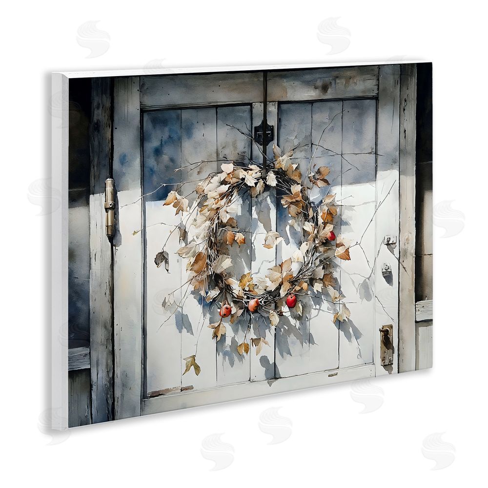Franklyn Gregory Rustic Wreath on White Door Wall Plaque Home Decor Art Print