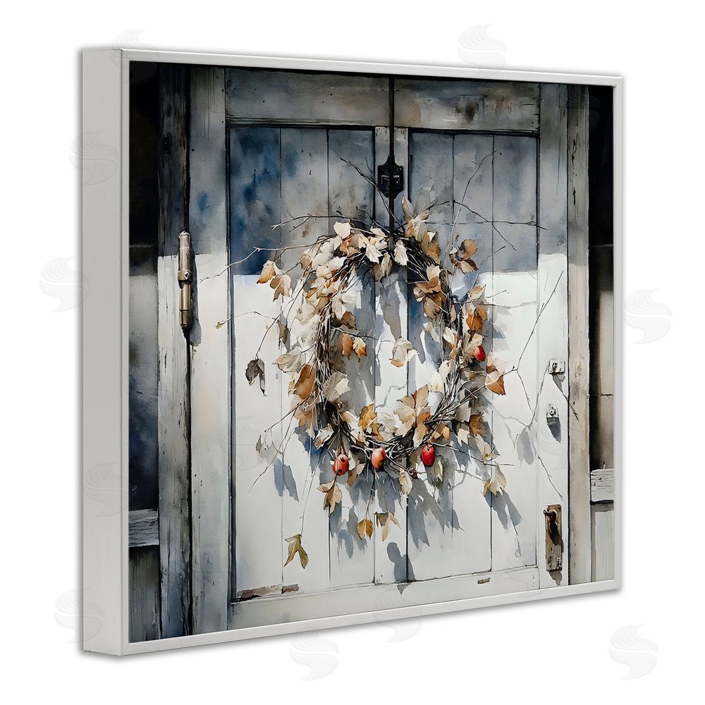 Franklyn Gregory Rustic Wreath on White Door White Framed Giclee Wall Art