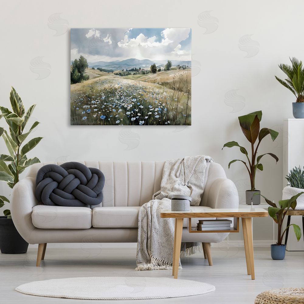 Franklyn Gregory Poppy Blues Across Meadow Stretched Canvas Wall Art in Room