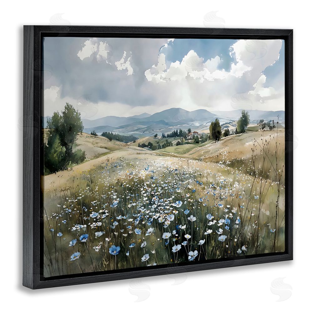 Franklyn Gregory Poppy Blues Across Meadow Black Floating Framed Canvas Wall Art