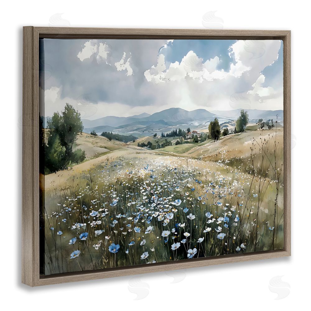 Franklyn Gregory Poppy Blues Across Meadow Brown Floating Framed Canvas Wall Art