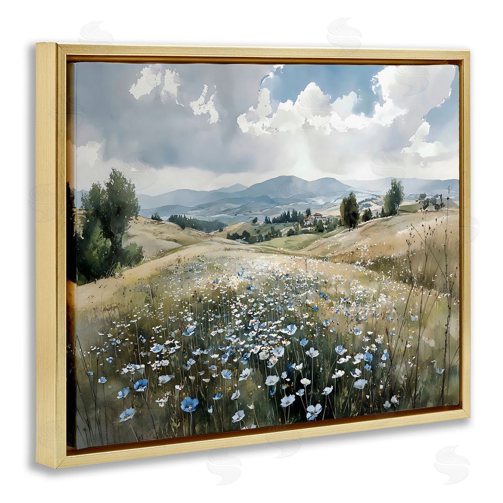 Franklyn Gregory Poppy Blues Across Meadow Gold Floating Framed Canvas Wall Art