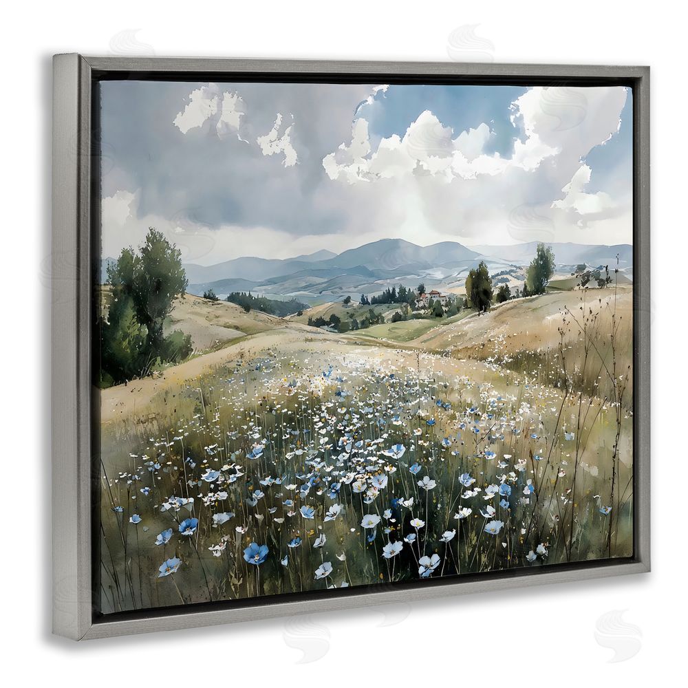 Franklyn Gregory Poppy Blues Across Meadow Gray Floating Framed Canvas Wall Art