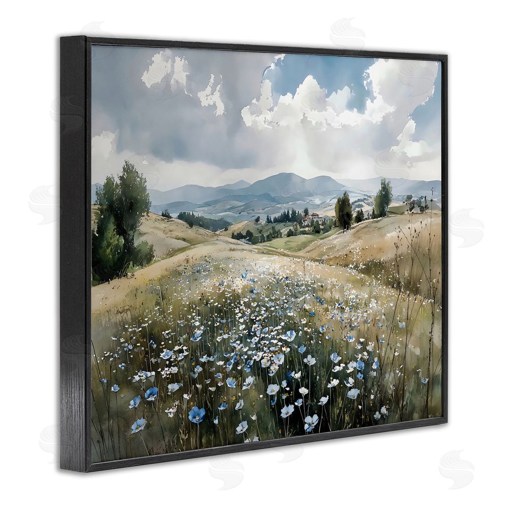 Franklyn Gregory Poppy Blues Across Meadow Black Framed Giclee Wall Art