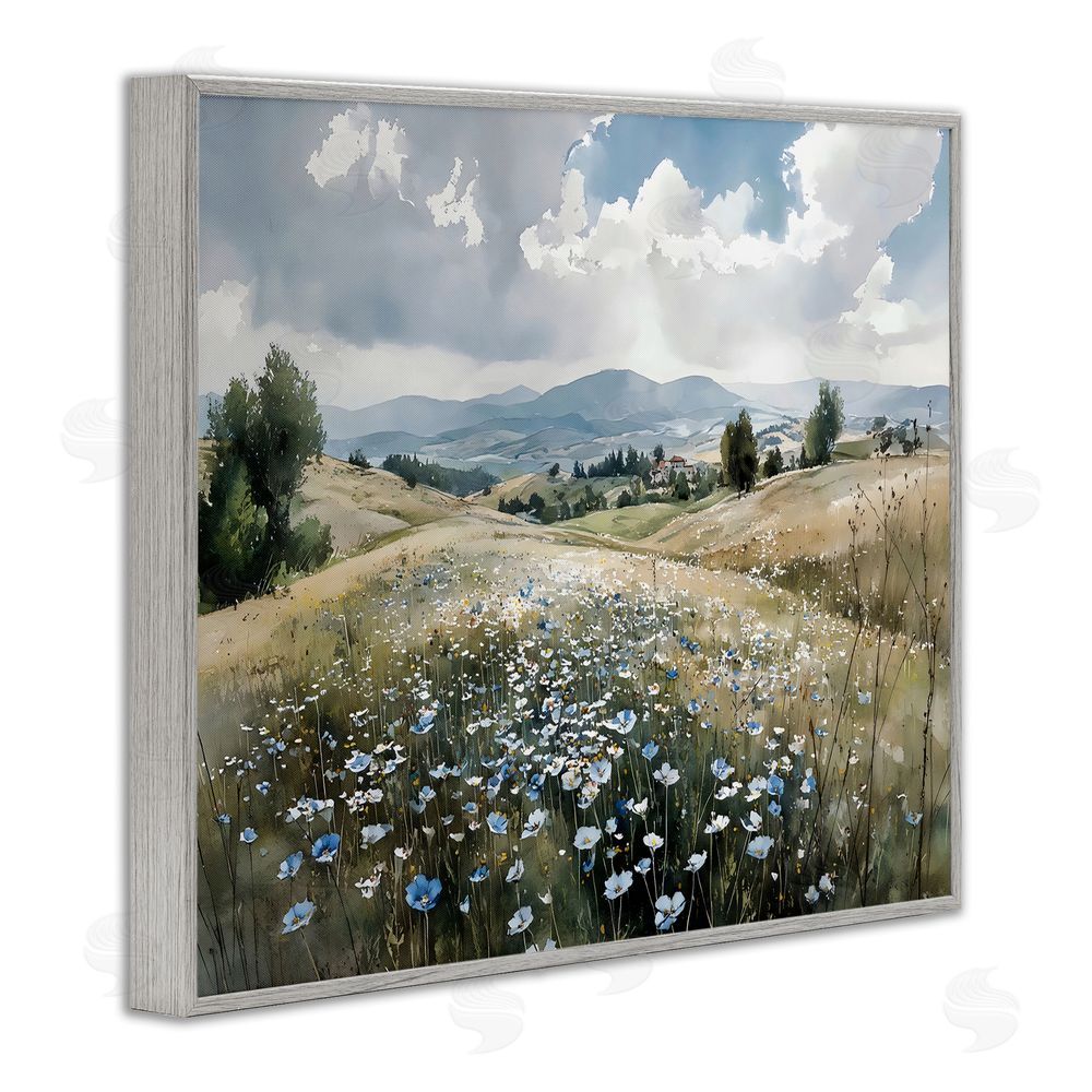 Franklyn Gregory Poppy Blues Across Meadow Gray Framed Giclee Wall Art