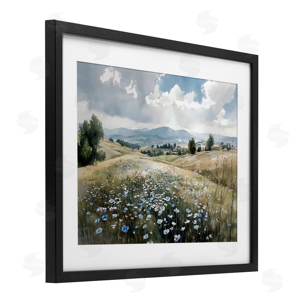 Franklyn Gregory Poppy Blues Across Meadow Black Framed Print Under Glass Wall Art