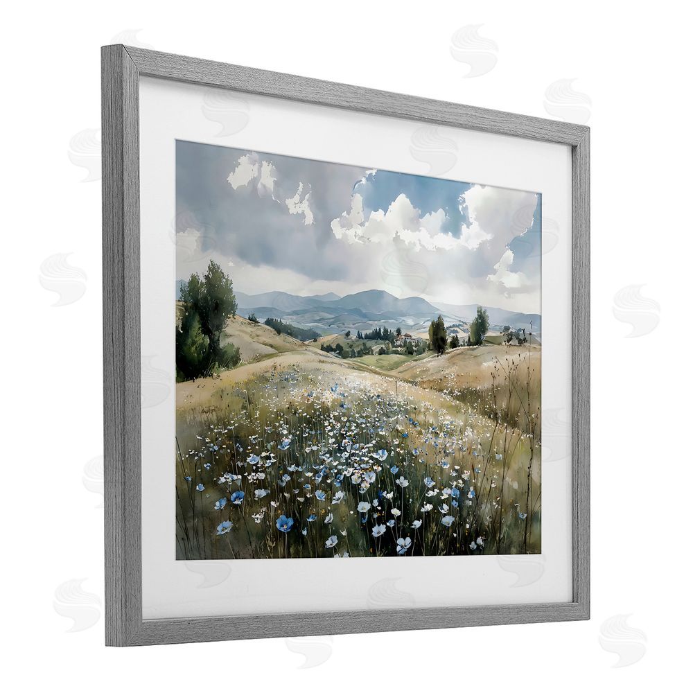Franklyn Gregory Poppy Blues Across Meadow Gray Framed Print Under Glass Wall Art